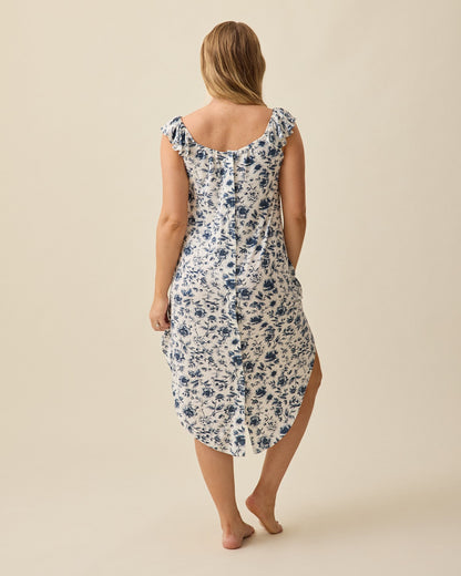 Ruffle Strap Labor & Delivery Gown | Navy Toile