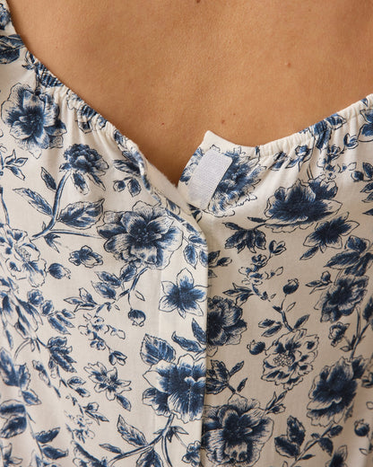 Ruffle Strap Labor & Delivery Gown | Navy Toile