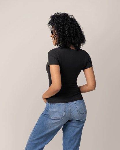 Ribbed Bamboo Crew Neck Nursing T-shirt | Black