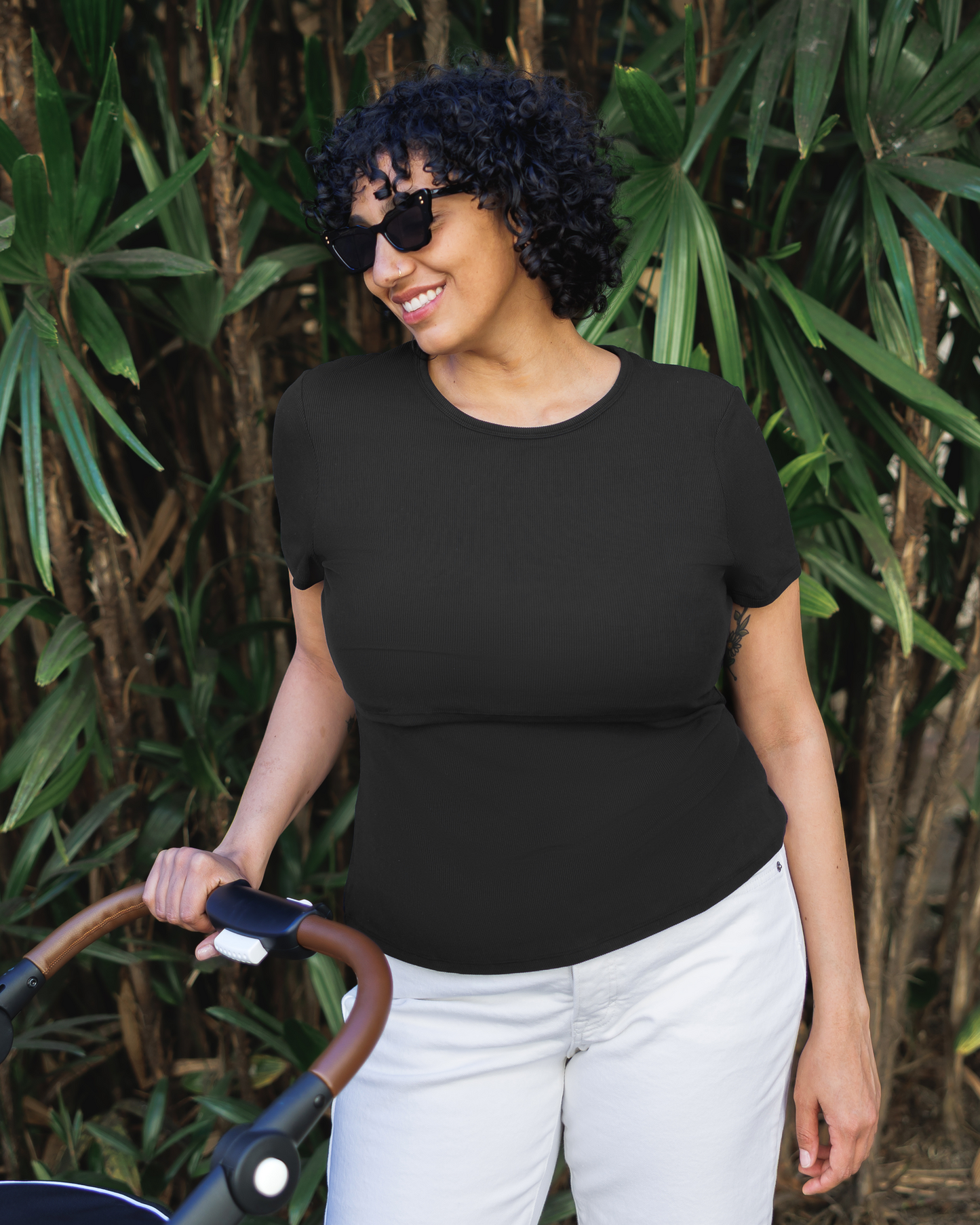 Ribbed Bamboo Crew Neck Nursing T-shirt | Black