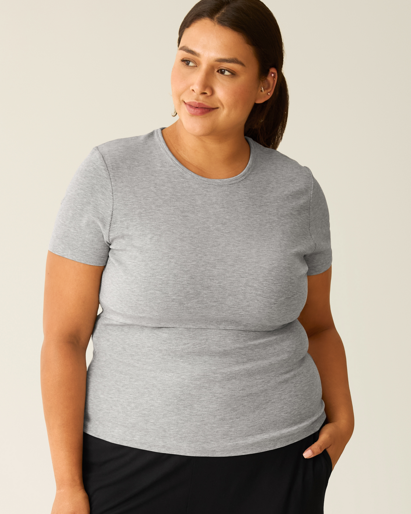 Ribbed Bamboo Crew Neck Nursing T-shirt | Grey Heather