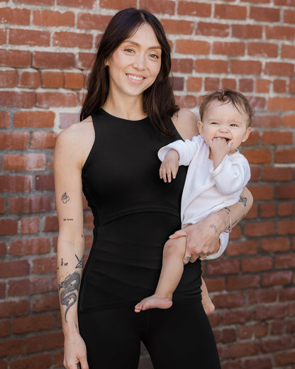 Ribbed Bamboo Racerback Nursing Tank | Black