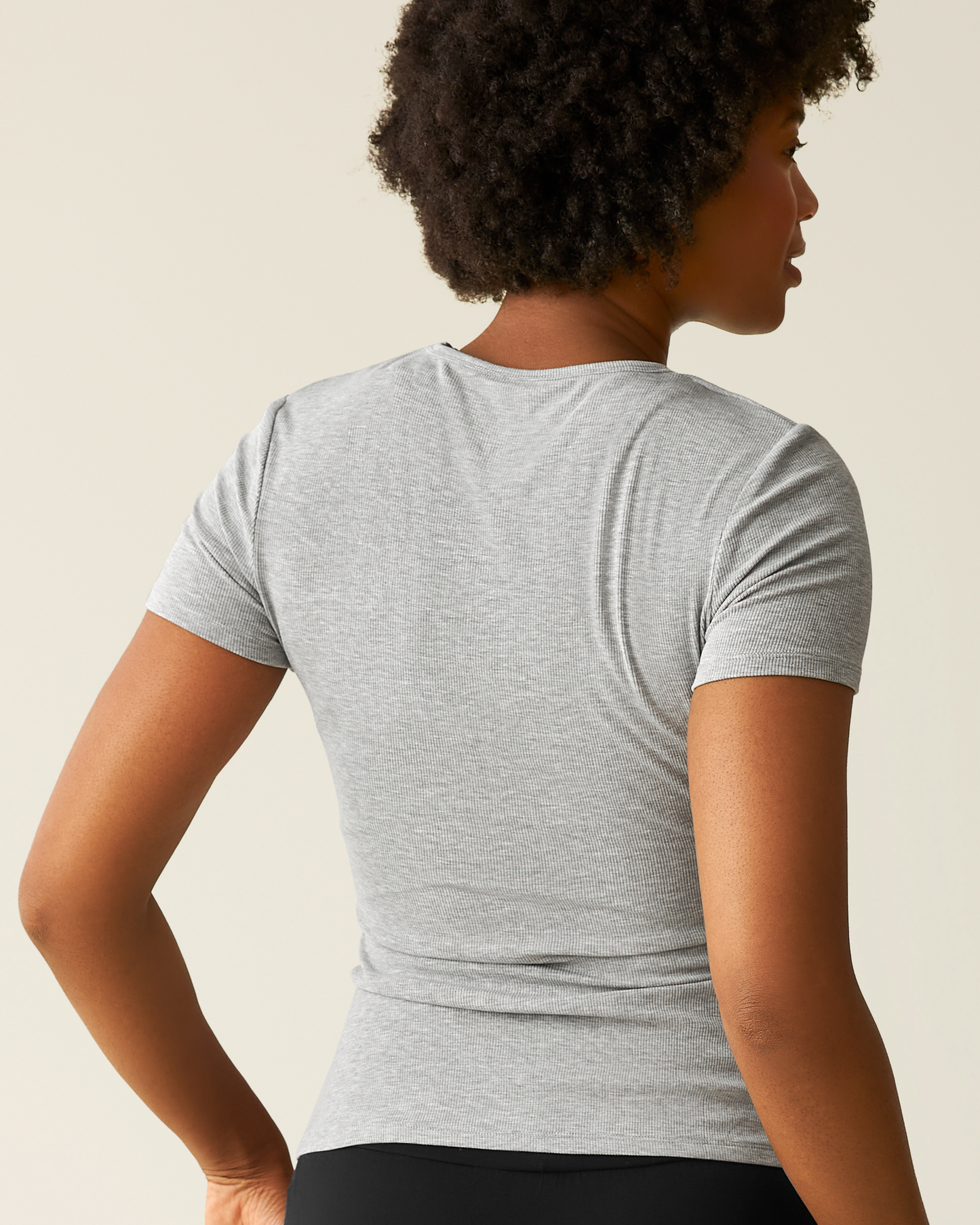 Ribbed Bamboo Crew Neck Nursing T-shirt | Grey Heather
