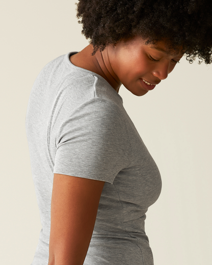 Ribbed Bamboo Crew Neck Nursing T-shirt | Grey Heather