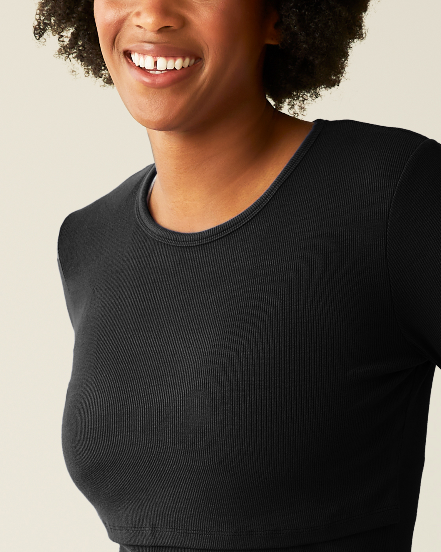 Ribbed Bamboo Long Sleeve Nursing T-shirt | Black