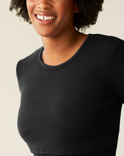 Ribbed Bamboo Long Sleeve Nursing T-shirt | Black