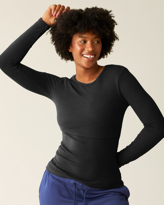 Ribbed Bamboo Long Sleeve Nursing T-shirt | Black