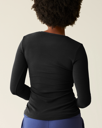 Ribbed Bamboo Long Sleeve Nursing T-shirt | Black