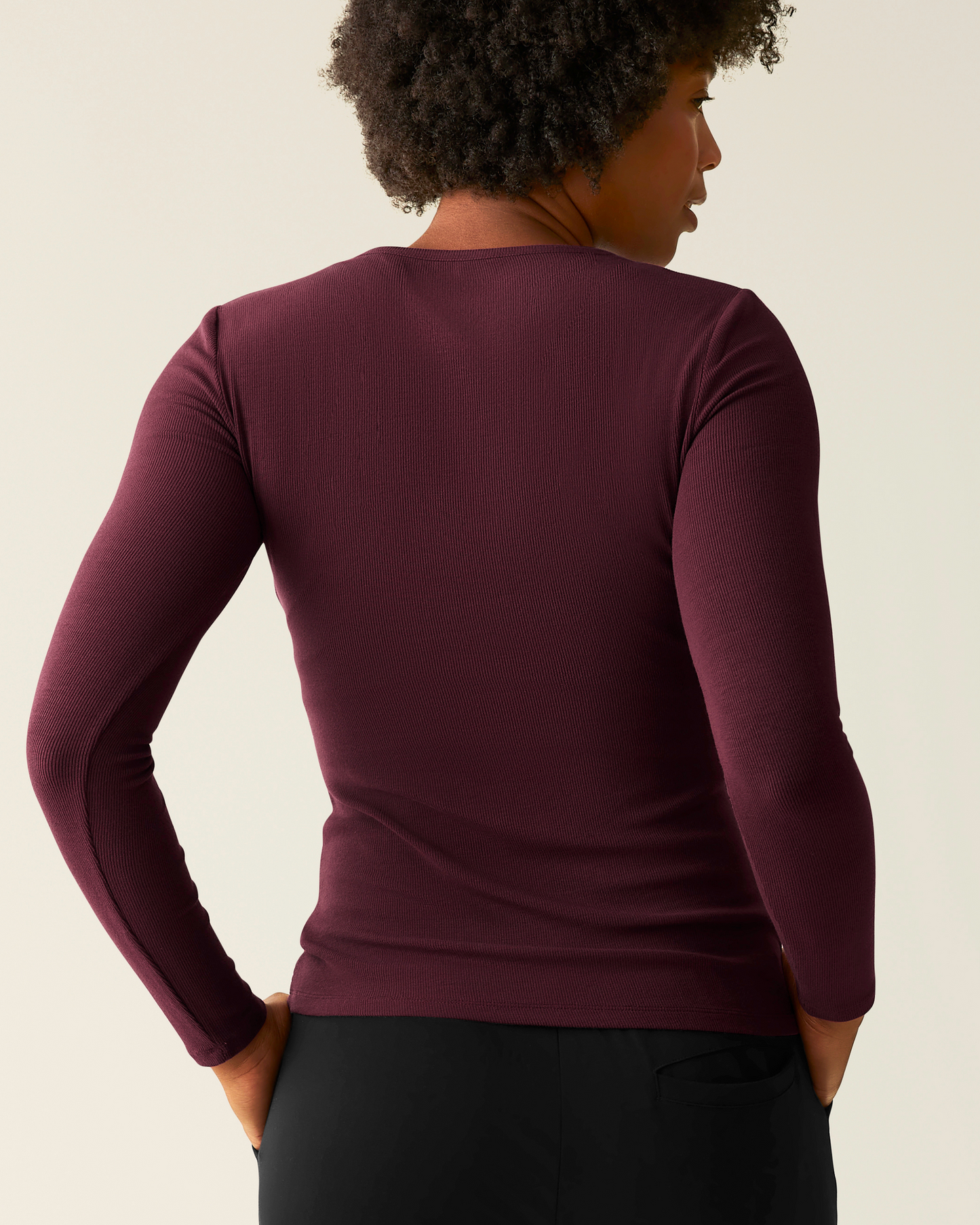 Ribbed Bamboo Long Sleeve Nursing T-shirt | Deep Burgundy