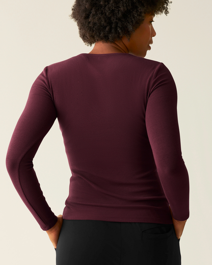Ribbed Bamboo Long Sleeve Nursing T-shirt | Deep Burgundy