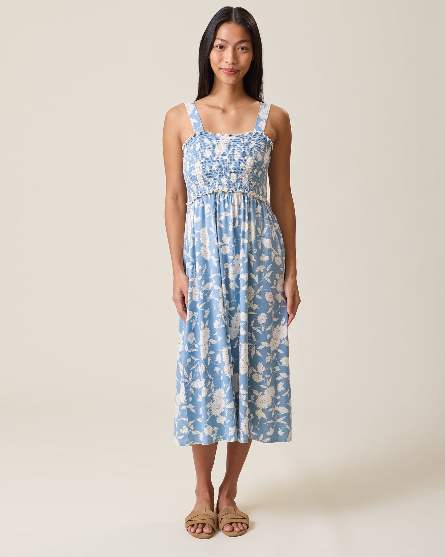 Sienna Smocked Maternity & Nursing Dress | Vintage Blue Floral
