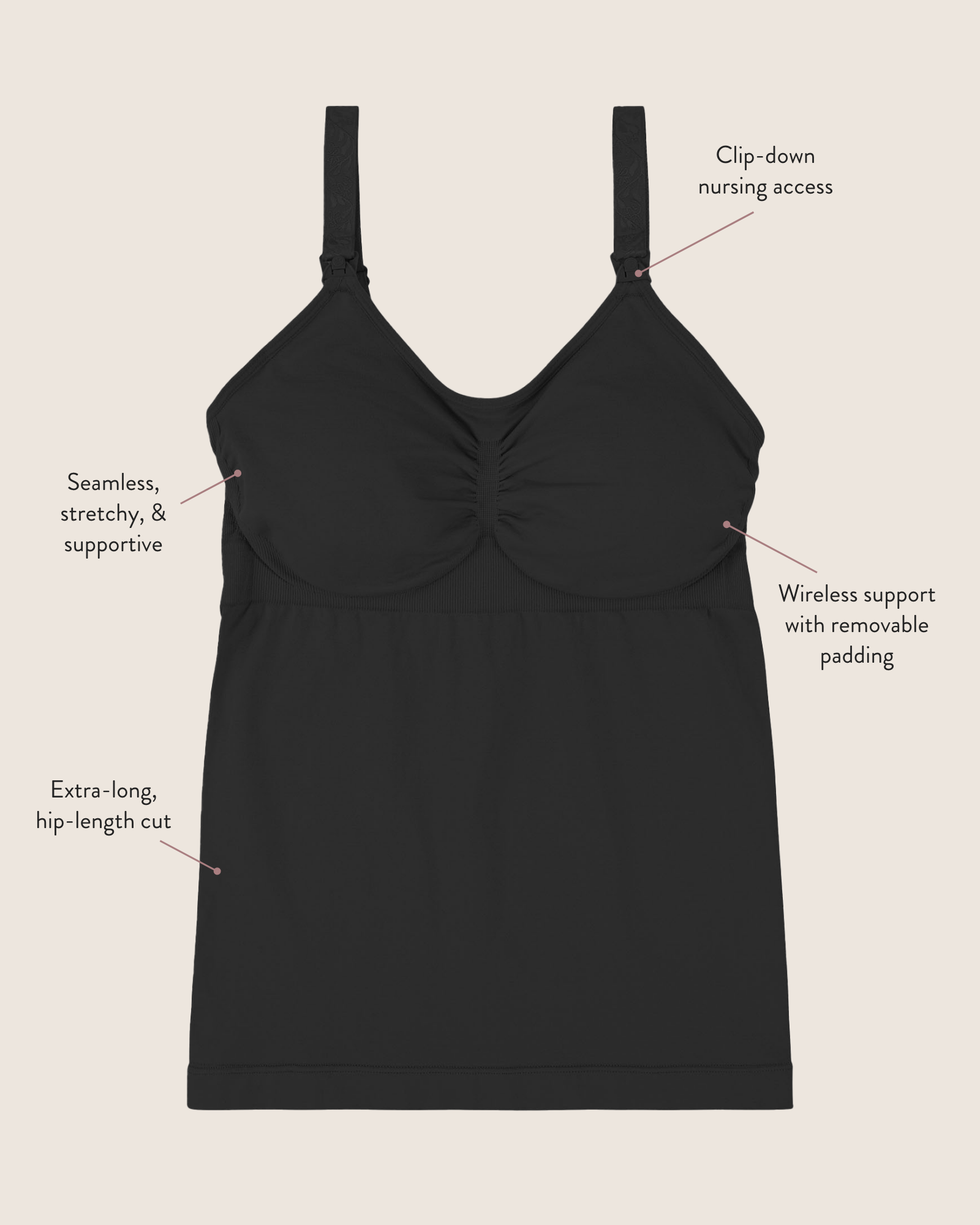 Sublime® Seamless Support Maternity & Nursing Cami | Black