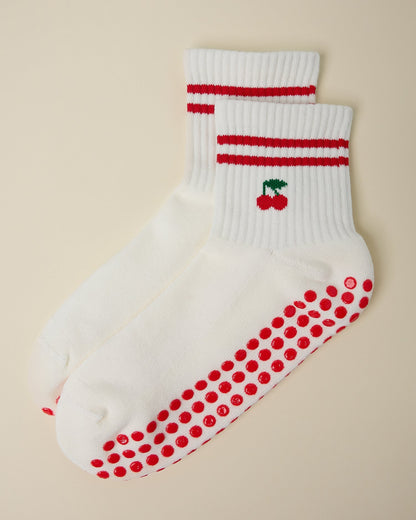 Non-Slip Quarter Crew Socks | White & Red