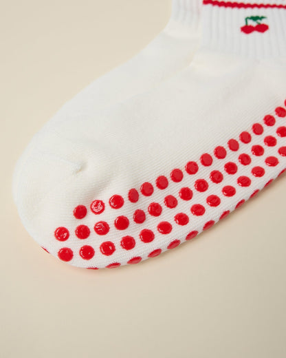Non-Slip Quarter Crew Socks | White & Red