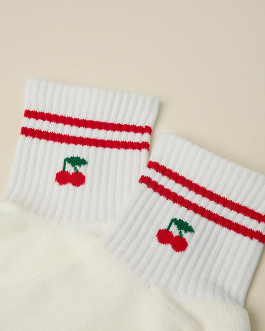 Non-Slip Quarter Crew Socks | White & Red