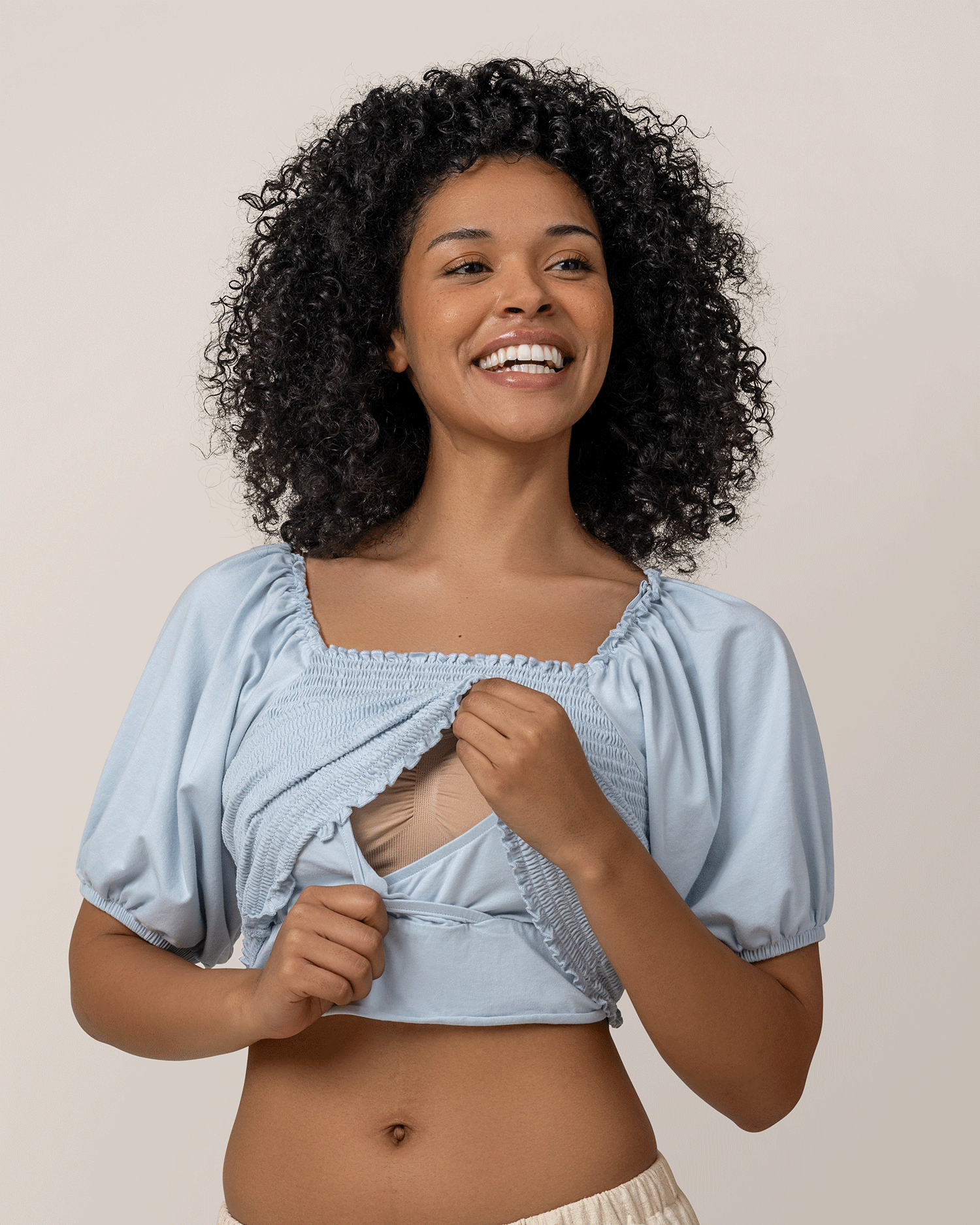 Sophia Smocked Cropped Nursing Top | French Blue