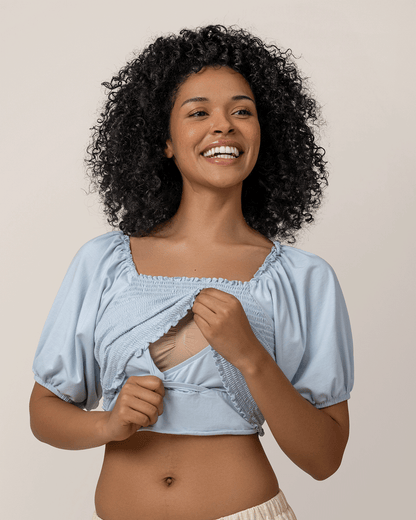 Sophia Smocked Cropped Nursing Top | French Blue