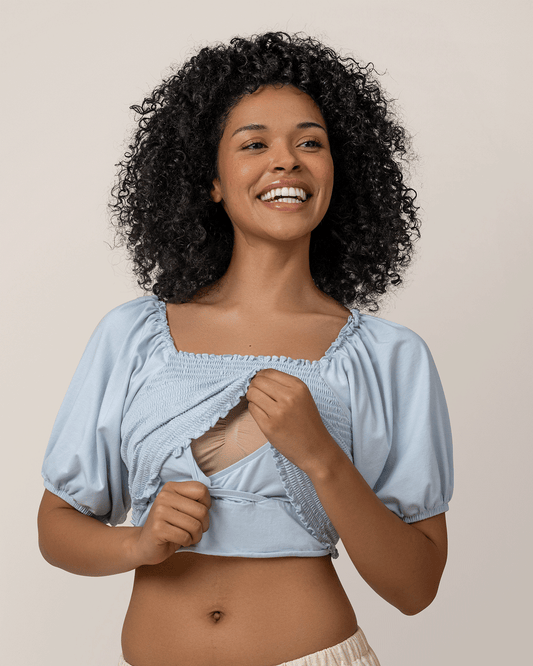 Sophia Smocked Cropped Nursing Top | French Blue