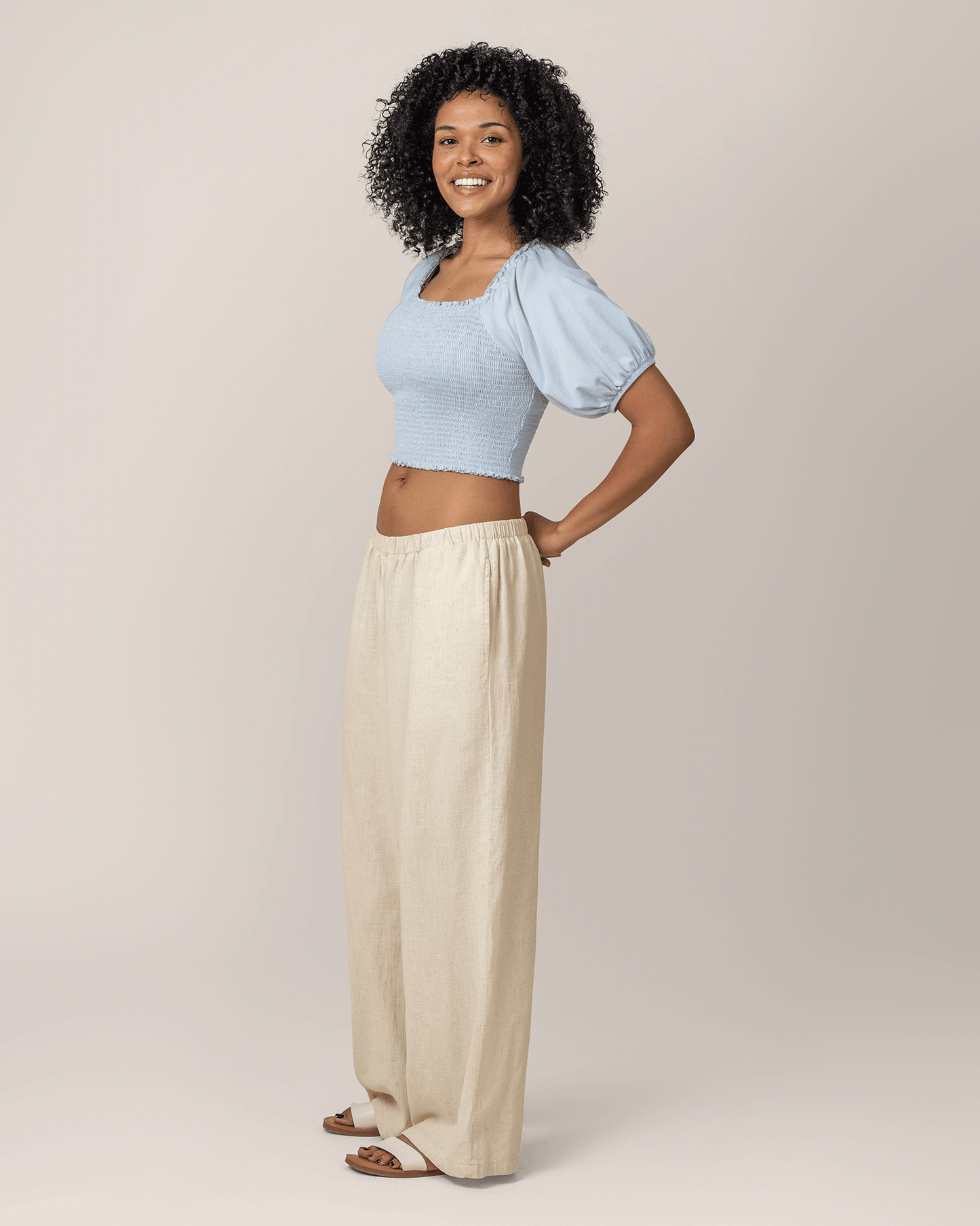 Sophia Smocked Cropped Nursing Top | French Blue