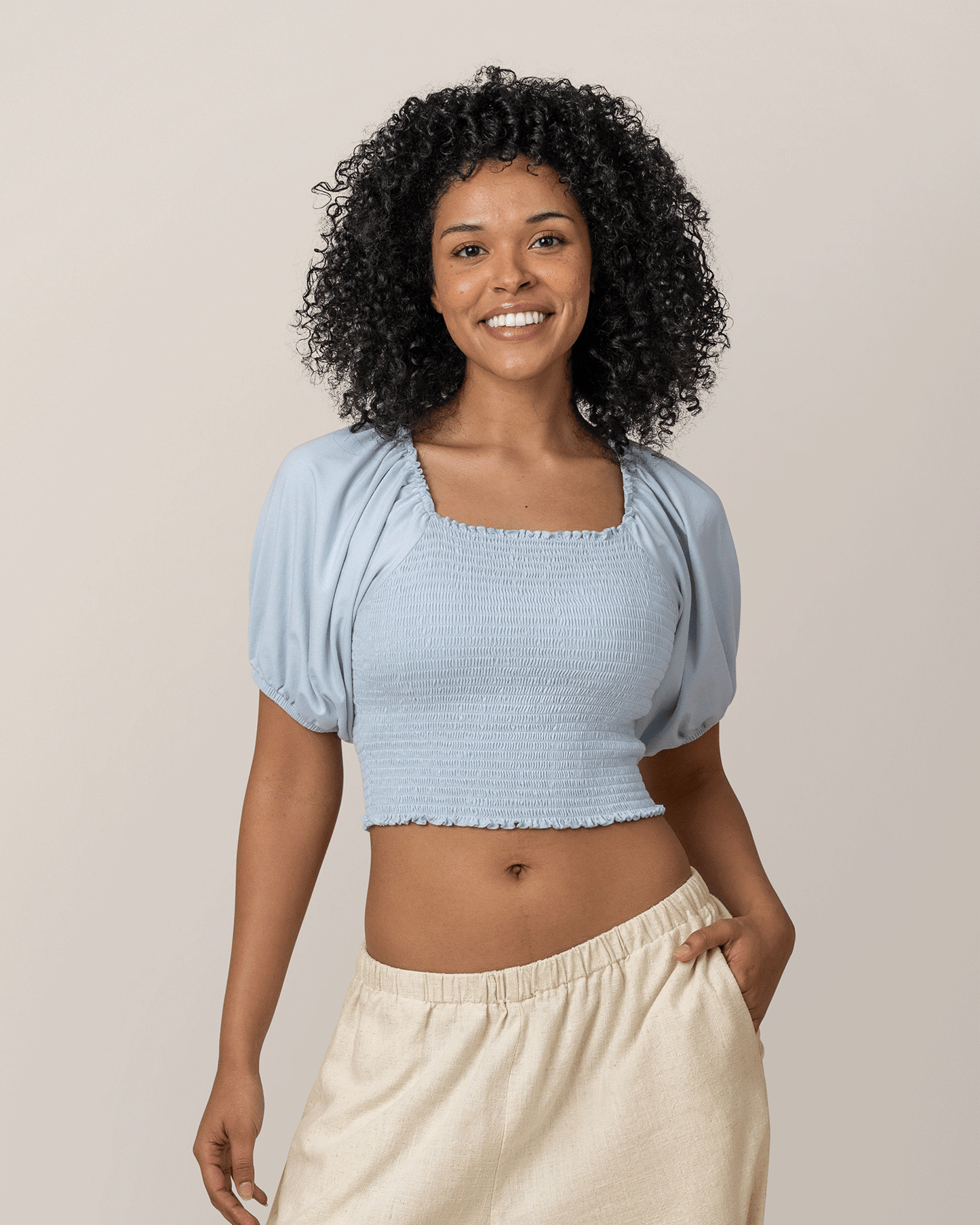 Sophia Smocked Cropped Nursing Top | French Blue