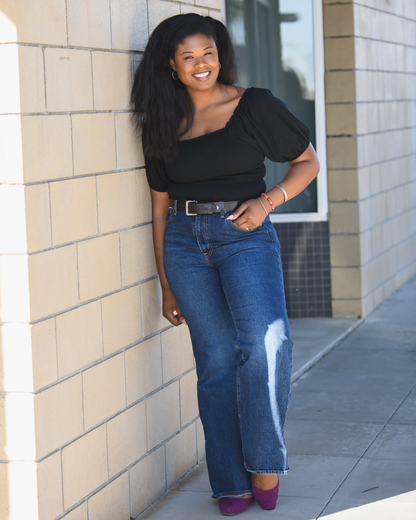 Sophia Smocked Cropped Nursing Top | Black