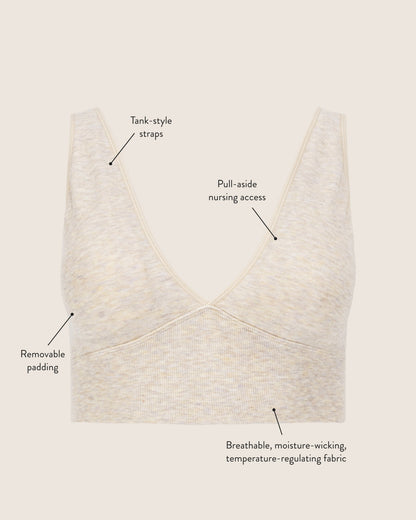 Sublime® Bamboo Maternity & Nursing Plunge Bra | Oatmeal Heather