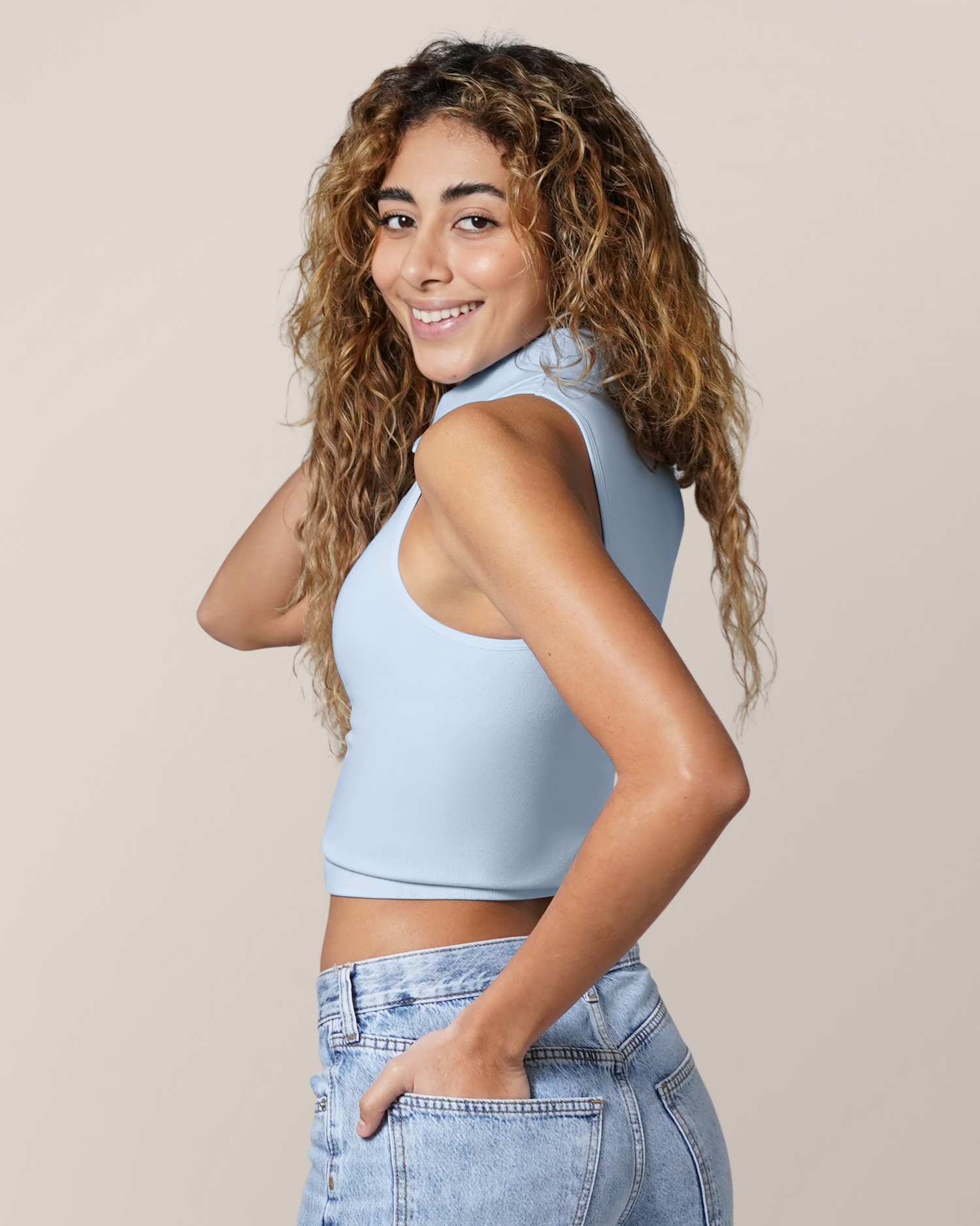 Sublime® Bamboo Collared Maternity & Nursing Longline Bra Top | French Blue
