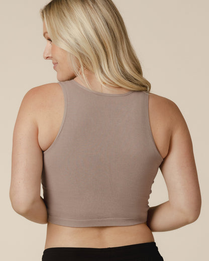Sublime® Bamboo Hands-Free Pumping Longline Bra Top | Taupe