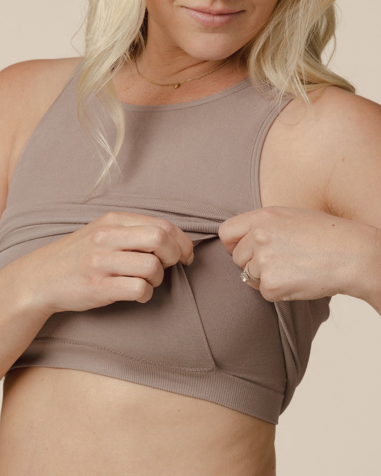 Sublime® Bamboo Hands-Free Pumping Longline Bra Top | Taupe
