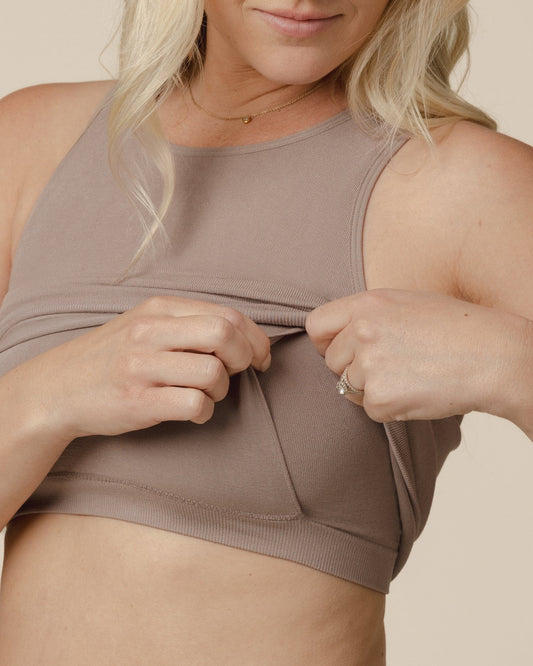 Sublime® Bamboo Hands-Free Pumping Longline Bra Top | Taupe
