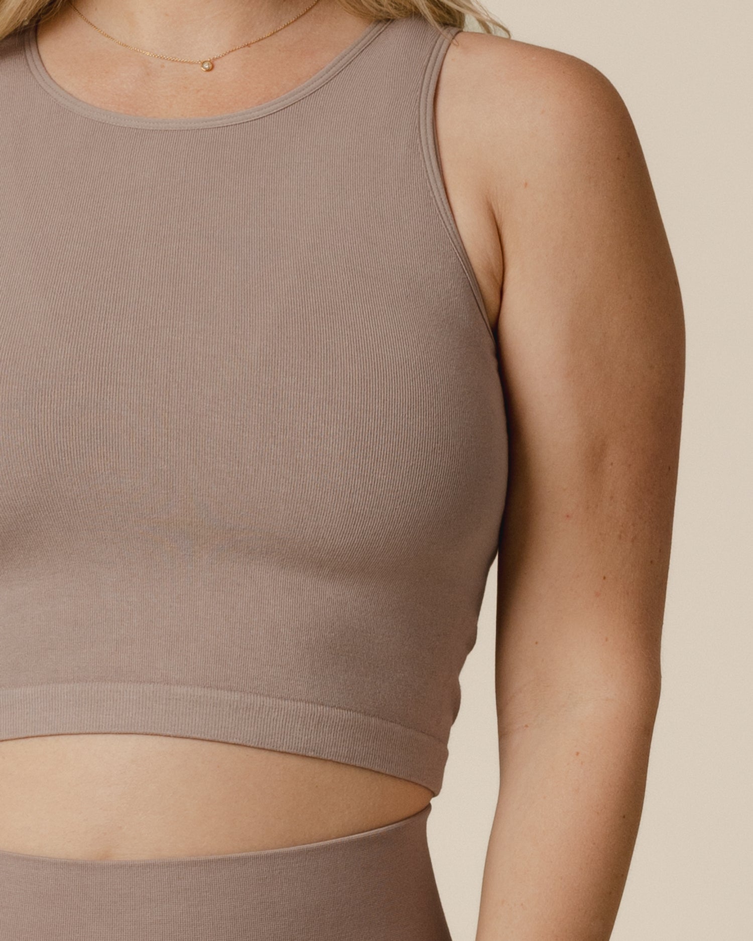 Sublime® Bamboo Hands-Free Pumping Longline Bra Top | Taupe