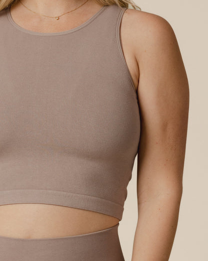 Sublime® Bamboo Hands-Free Pumping Longline Bra Top | Taupe