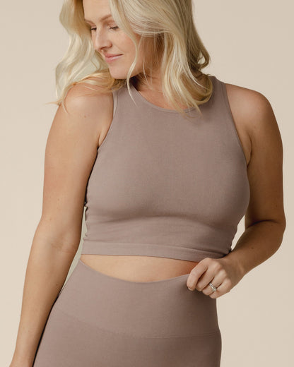 Sublime® Bamboo Maternity & Nursing Longline Bra Top | Taupe