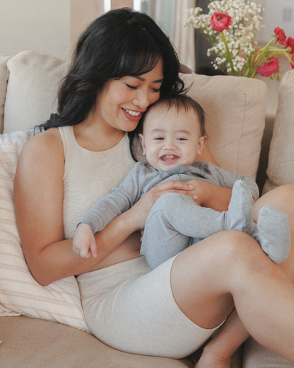 Sublime® Bamboo Maternity & Postpartum Bike Short | Oatmeal Heather