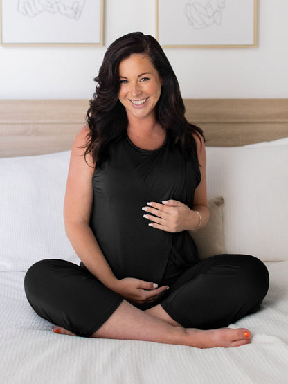 Tulip Hem Nursing Tank & Capri Pajama Set | Black