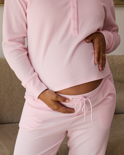Waffle Maternity & Nursing Lounge Set | Pale Pink